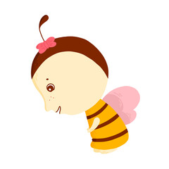 Cute friendly bee. Cartoon happy bee. Insect character. Vector children illustration.