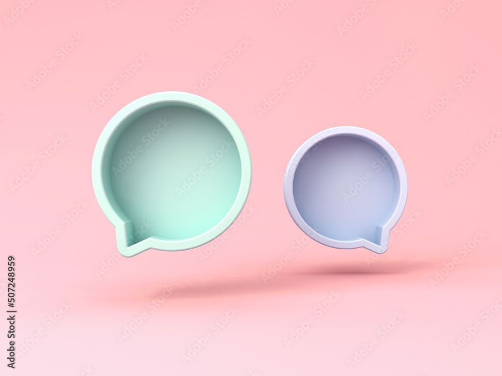 Aufkleber Colorful round speech bubble boxes isolated on pink pastel color background with shadows minimal conceptual 3D rendering