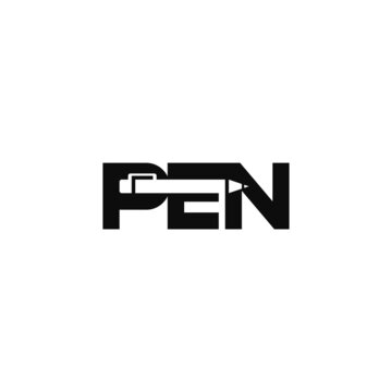 Pen letter negative space. Wordmark logo design.