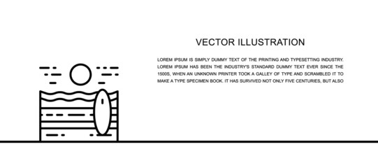 Vector beach landscape one line icon. Continuous one line illustration.