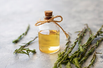 organic essantial thyme oil with green leaves