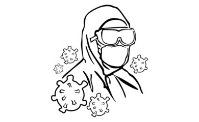 pandemic health worker line art