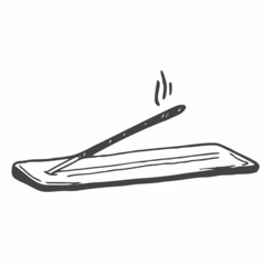 Aromatic stick on a wooden stand. Step by step instructions for incense sticks. Vector doodle isolated illustration.