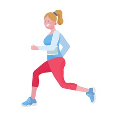 Fototapeta na wymiar Woman running marathon. Athlete jogging in park flat vector illustration. Activity, lifestyle, morning, competition concept for banner