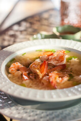 Rice Soup with shrimp or Khao Tom Goong in Thai Food style