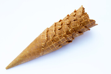 Empty ice cream cone on white background.