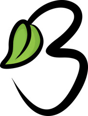 Curved B letter with leaf icon logo illustration and cartoon vector