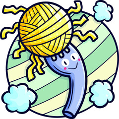 Funny fork cartoon character with noodle 