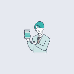 電卓で料金を提示してくる営業マンのイラスト素材｜mayucolor08