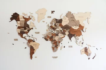 Gordijnen world map made of wood crafts for planning a trip © Retamosa
