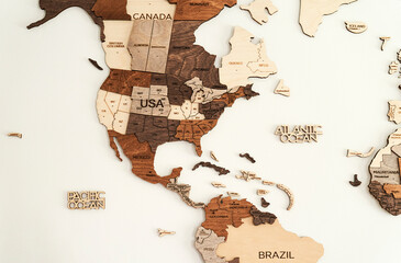 wooden map of america and central america craft for home wall decorations