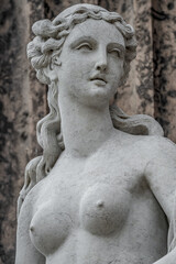 Fototapeta na wymiar Statue of ancient sensual bathing Renaissance Era woman in Potsdam, Germany, details, closeup.