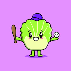 Cute cartoon chinese cabbage character playing baseball in modern style design