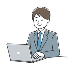 パソコンを操作する男性 ビジネスマン 斜め