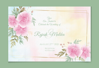 Elegant flower watercolor background card. Wedding floral invitation . with Thank you card, white pink watercolor floral flower and leaves.
