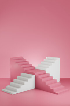 Front View Of 3D Cross Pink And White Stairway Abtract Background 
