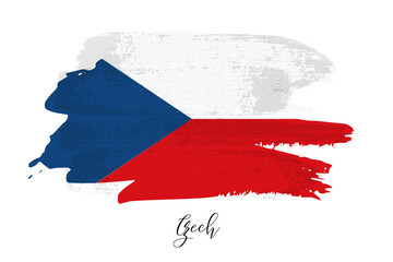 Flag of Czech Republic with paint brush stroke grunge texture, abstract national symbol