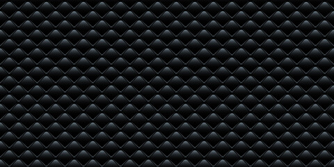 Luxury leather rhombus seamless pattern, 3d realistic black buttoned upholstery texture