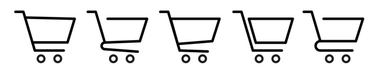Shopping cart vector icons set. Trolley different outline cart. Shop and sale symbol in line style. Stock vector elements isolated. © Bohdan
