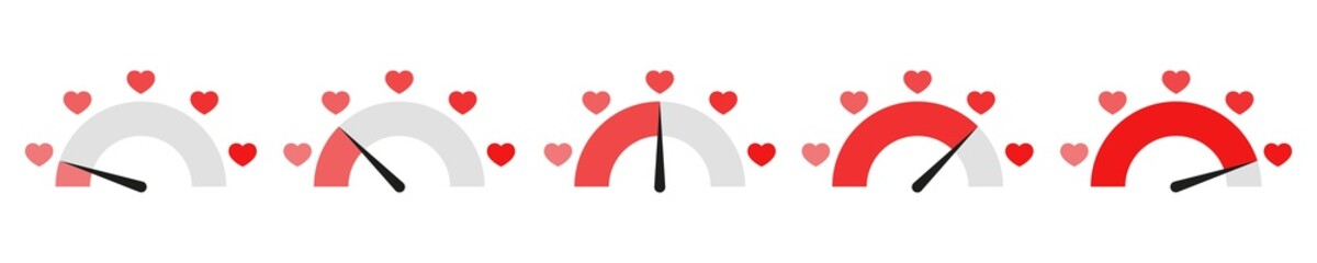 Measuring love meter indicator. Valentine's Day indicator. Measurement scale with hearts. Vector illustration.