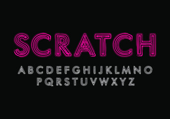 Thick sans serif font with a scratched line texture. Vector font for typography, title writing, poster or logo needs