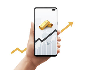 Mobile growth up arrow hand gold price