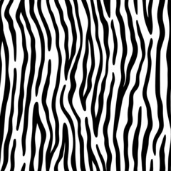 Fototapeta na wymiar Vector animal stripe pattern. Monochrome seamless pattern with dense curvy stripes. Black and white texture. Zebra, tiger or wood repeat background.