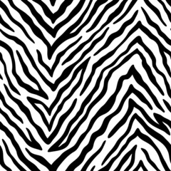 Vector animal pattern with zebra skin. Monochrome seamless pattern with dense stripes. Black and white tiger skin texture. © Elena