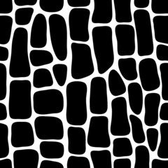 Fototapeta na wymiar Vector cell pattern. Monochrome seamless pattern with animal skin texture. Black and white repeat background with cells, reptile skin, pebble stone mosaic, etc.