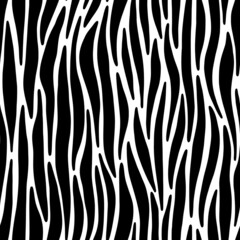 Vector animal pattern. Monochrome seamless pattern with dense curvy stripes. Black and white fur texture.