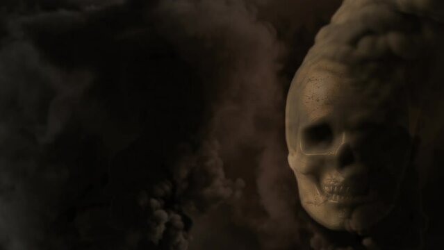 Smoking man skull with free space on dark backdrop