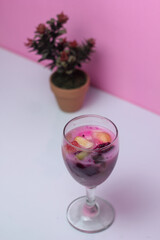 glass of fruits soup on glass wine 