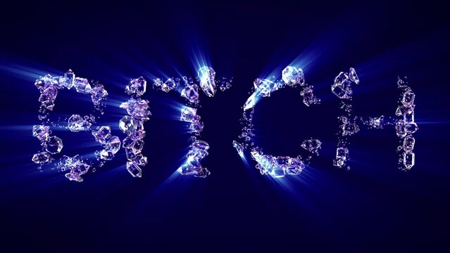 bitch - text of diamonds with light rays, isolated - loop video