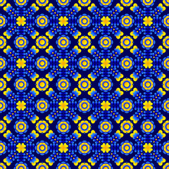 Seamless floral pattern based on Ukrainian ornament on dark blue background. Vector stylized ornament in Ukrainian style.