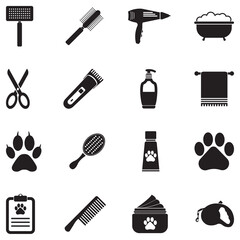 Pet Grooming Icons. Black Flat Design. Vector Illustration.