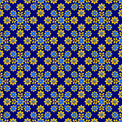 Seamless floral pattern based on Ukrainian ornament on dark blue background. Vector stylized ornament in Ukrainian style.