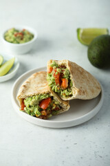 Pita bread sandwich with guacamole