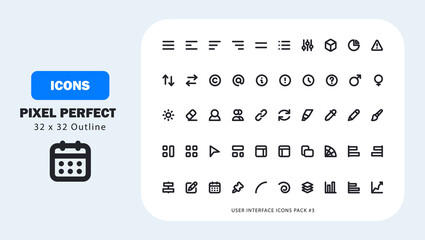 User interface icon set 3, ui pixel perfect icon line art outline stroke pack