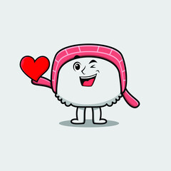 Cute cartoon chinese cabbage character holding big red heart in modern style design 