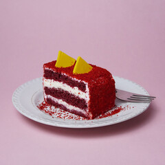 Red velvet In White Plate With Pink Background