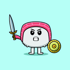 Cute cartoon character Chinese cabbage holding sword and shield in modern style design