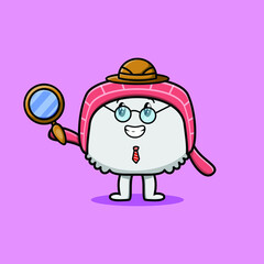 Cute cartoon character Chinese cabbage detective is searching with magnifying glass and cute style design 