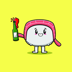 Cute cartoon character Chinese cabbage with soda bottle in modern cute style design 