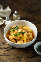 Homemade chicken ragout with pineapple