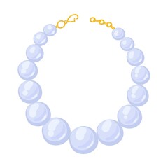 Necklace with pearls. Gold women jewelry cartoon illustration. Rings with diamonds for wedding ceremony, pearl earrings, pendent accessories
