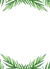 Palm leaves background. Tropical greeting card.