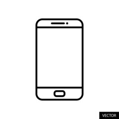 Smartphone, Cellphone or Mobile phone vector icon in line style design for website, app, UI, isolated on white background. Editable stroke. Vector illustration.
