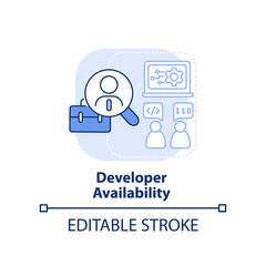 Developer availability light blue concept icon. Programing language choice standard abstract idea thin line illustration. Isolated outline drawing. Editable stroke. Arial, Myriad Pro-Bold fonts used