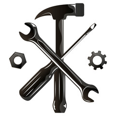 Handyman sign with tool. Hammer wrench and screwdriver tool. Repair service and construction design