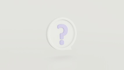 Icon blue questions mark illustration inside of light blue speech bubble on yellow background for FAQ and question and answer time by 3d render